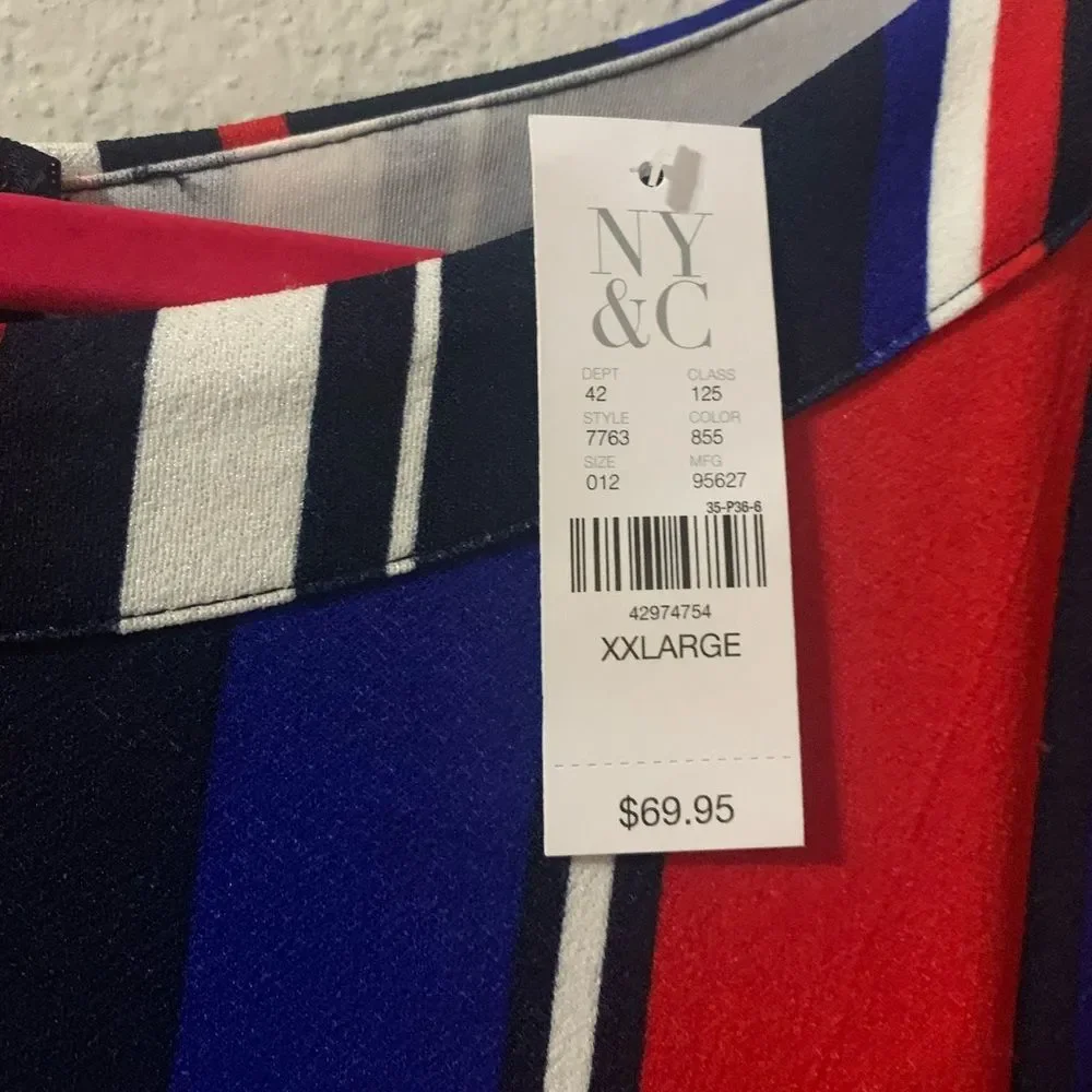 New York & Company Multi-colored High-Low Striped Stretch Duster Top XXL - Picture 10 of 10